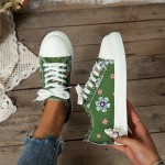 Women's Floral Printed Canvas Shoes, Round Toe Lace Up Low Top Sneakers, Casual Flat Walking Shoes