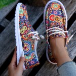 Women's Colorful Pattern Canvas Shoes, Slip On Low-top Round Toe Lightweight Non-slip Flat Shoes, Comfy Daily Shoes