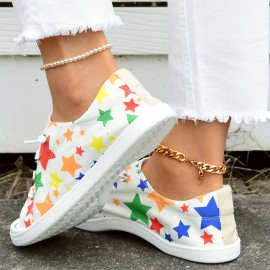 Women's Star Printed Canvas Shoes, Colorful Lace Up Low Top Flat Shoes, Casual Walking Sneakers