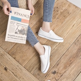 Women's Solid Color Canvas Shoes, Low Top Round Toe Slip-on Casual Shoes, Women's Flat Walking Sneakers