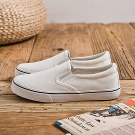 Women's Solid Color Canvas Shoes, Low Top Round Toe Slip-on Casual Shoes, Women's Flat Walking Sneakers