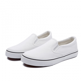 Women's Solid Color Canvas Shoes, Low Top Round Toe Slip-on Casual Shoes, Women's Flat Walking Sneakers