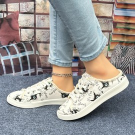 Women's Letter Print Canvas Shoes, Casual Lace Up Outdoor Shoes, Lightweight Low Top Sneakers