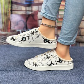 Women's Letter Print Canvas Shoes, Casual Lace Up Outdoor Shoes, Lightweight Low Top Sneakers