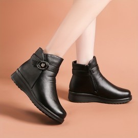 Women's Solid Color Platform Boots, Side Zipper Lined Fuzzy Non-slip Soft Boots, Winter Snow Casual & Comfy Shoes