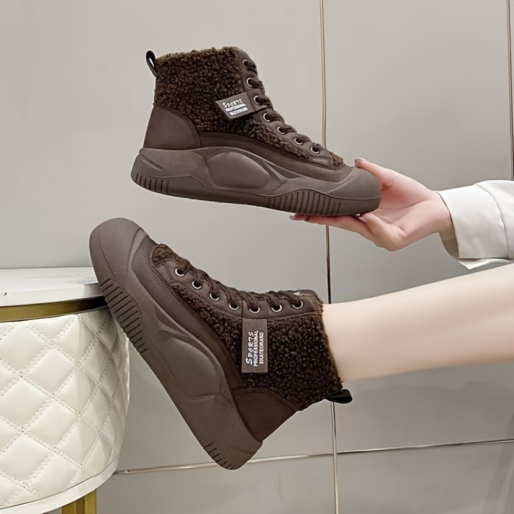 Women's Platform Short Boots, Casual Lace Up Outdoor Shoes, Comfortable Winter Ankle Boots