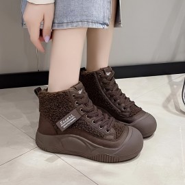 Women's Platform Short Boots, Casual Lace Up Outdoor Shoes, Comfortable Winter Ankle Boots