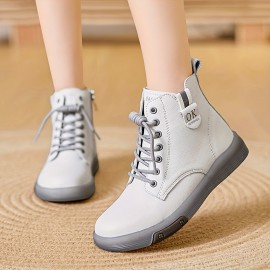 Women's Solid Color Trendy Boots, Side Zipper Soft Sole Platform Casual Boots, Non-slip Comfy Ankle Boots