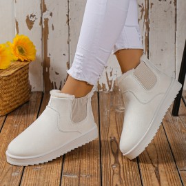 Women's Plus Fleece Snow Boots, Winter Warm Slip On Flat Short Boots, Thermal Solid Color Outdoor Ankle Boots