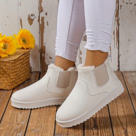 Women's Plus Fleece Snow Boots, Winter Warm Slip On Flat Short Boots, Thermal Solid Color Outdoor Ankle Boots