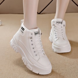 Women's Platform Combat Boots, Casual Lace Up Short Boots, Comfortable Faux Leather Ankle Boots