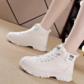 Women's Platform Combat Boots, Casual Lace Up Short Boots, Comfortable Faux Leather Ankle Boots