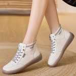 Women's Solid Color Trendy Boots, Lace Up Soft Sole Platform Ankle Boots, Winter Round Toe Versatile Boots