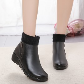 Women's Solid Color Fluffy Boots, Side Zipper Comfy Platform Warm Lined Boots, Winter Non-slip Snow Boots