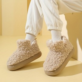 Women's Solid Color Fuzzy Boots, Slip On Thermal Lined Platform Soft Sole Boots, Winter Plush Non-slip Cozy Boots