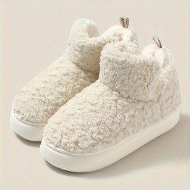 Women's Solid Color Fuzzy Boots, Slip On Thermal Lined Platform Soft Sole Boots, Winter Plush Non-slip Cozy Boots