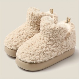 Women's Solid Color Fuzzy Boots, Slip On Thermal Lined Platform Soft Sole Boots, Winter Plush Non-slip Cozy Boots