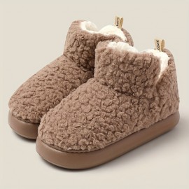 Women's Solid Color Fuzzy Boots, Slip On Thermal Lined Platform Soft Sole Boots, Winter Plush Non-slip Cozy Boots