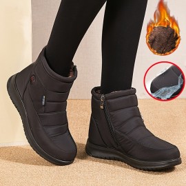 Women's Platform Ankle Boots, Solid Color Thermal Waterproof Snow Boots, Side Zipper Warm Shoes