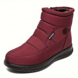 Women's Platform Ankle Boots, Solid Color Thermal Waterproof Snow Boots, Side Zipper Warm Shoes