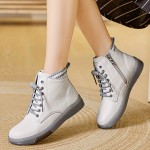 Women's Solid Color Trendy Boots, Side Zipper Comfy Soft Sole Platform Ankle Boots, Winter Round Toe Boots