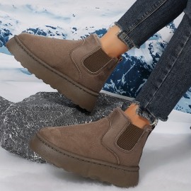 Women's Solid Color Platform Snow Boots, Casual Plush Lined Short Boots, Comfortable Ankle Boots