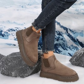 Women's Solid Color Platform Snow Boots, Casual Plush Lined Short Boots, Comfortable Ankle Boots