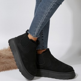 Women's Solid Color Platform Snow Boots, Casual Plush Lined Short Boots, Comfortable Ankle Boots