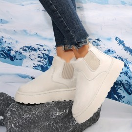 Women's Solid Color Platform Snow Boots, Casual Plush Lined Short Boots, Comfortable Ankle Boots