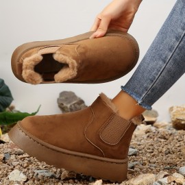 Women's Solid Color Platform Snow Boots, Casual Plush Lined Short Boots, Comfortable Ankle Boots