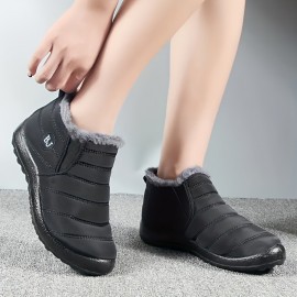 Women's Waterproof Ankle Boots, Thermal Insulated Slip-On Snow Shoes, Plush Lined Winter Warm Short Boots