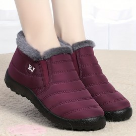 Women's Waterproof Ankle Boots, Thermal Insulated Slip-On Snow Shoes, Plush Lined Winter Warm Short Boots