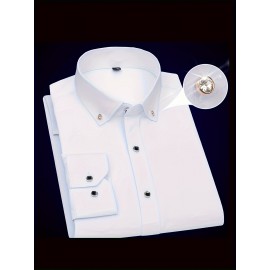 2 Pcs Men's Stylish Solid Shirt, Casual Breathable Lapel Button Up Long Sleeve Shirt Top For Business Activities