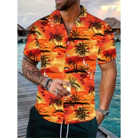 Men's Hawaiian Shirt - Tropical Island Pattern, Short Sleeves, Casual Button Up for Vacation and Beach Resorts