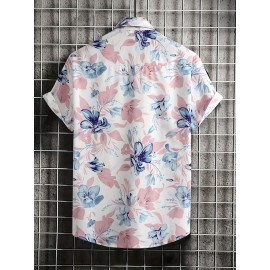 Fashion Flower Pattern Men's Short Sleeve Lapel Hawaiian Shirt For Summer Resort Vacation