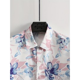 Fashion Flower Pattern Men's Short Sleeve Lapel Hawaiian Shirt For Summer Resort Vacation