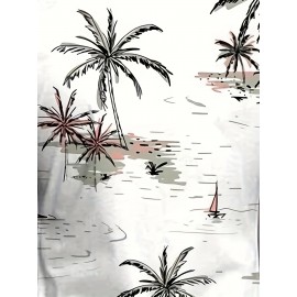 Men's Coconut Trees Print Shirt Hawaiian Casual Short Sleeve Shirt For Summer, Men's Clothing