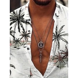 Men's Coconut Trees Print Shirt Hawaiian Casual Short Sleeve Shirt For Summer, Men's Clothing