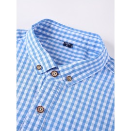 Men's Casual Slim Cotton Plaid Pattern Long Sleeve Button Up Shirt With Chest Pocket, Gift For Men