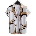 Casual Geometric Print Men's Fashion Short Sleeve Button Up Shirt, Summer Holiday