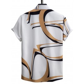 Casual Geometric Print Men's Fashion Short Sleeve Button Up Shirt, Summer Holiday