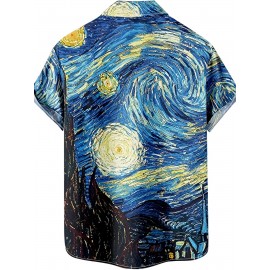 Starry Night Print Men's Casual Short Sleeve Shirt, Men's Shirt For Summer Vacation Resort