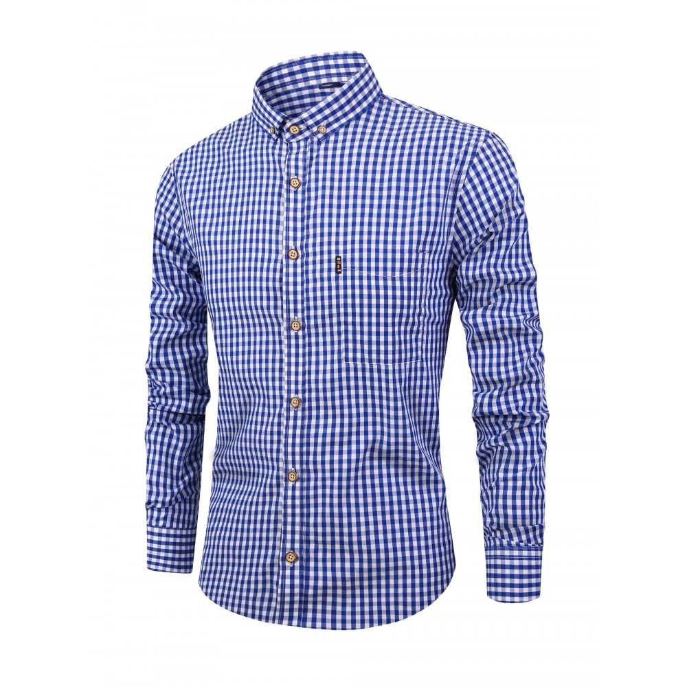 Men's Stylish Checkered Pattern Shirt, Casual Breathable Lapel Button Up Long Sleeve Shirt Top For City Walk Street Hanging Outdoor Activities