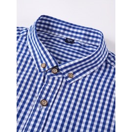 Men's Stylish Checkered Pattern Shirt, Casual Breathable Lapel Button Up Long Sleeve Shirt Top For City Walk Street Hanging Outdoor Activities