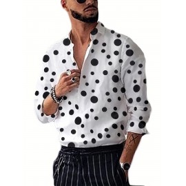 Men's Shirt Top Polka Dots Lapel Long Sleeves Clothing Regular Fit Dot Printed Button Up Male Casual Shirt For Daily