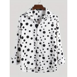 Men's Shirt Top Polka Dots Lapel Long Sleeves Clothing Regular Fit Dot Printed Button Up Male Casual Shirt For Daily