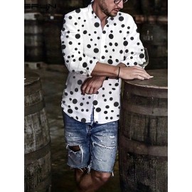 Men's Shirt Top Polka Dots Lapel Long Sleeves Clothing Regular Fit Dot Printed Button Up Male Casual Shirt For Daily