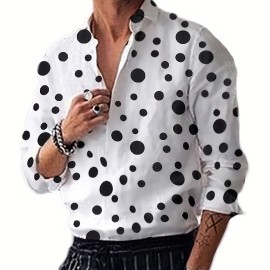 Men's Shirt Top Polka Dots Lapel Long Sleeves Clothing Regular Fit Dot Printed Button Up Male Casual Shirt For Daily