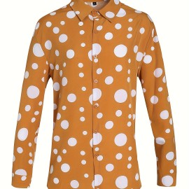 Men's Shirt Top Polka Dots Lapel Long Sleeves Clothing Regular Fit Dot Printed Button Up Male Casual Shirt For Daily