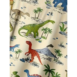 Creative Cartoon Dinosaurs Pattern, Men's Chic Short Sleeve Lapel Shirt, Summer Holiday Top